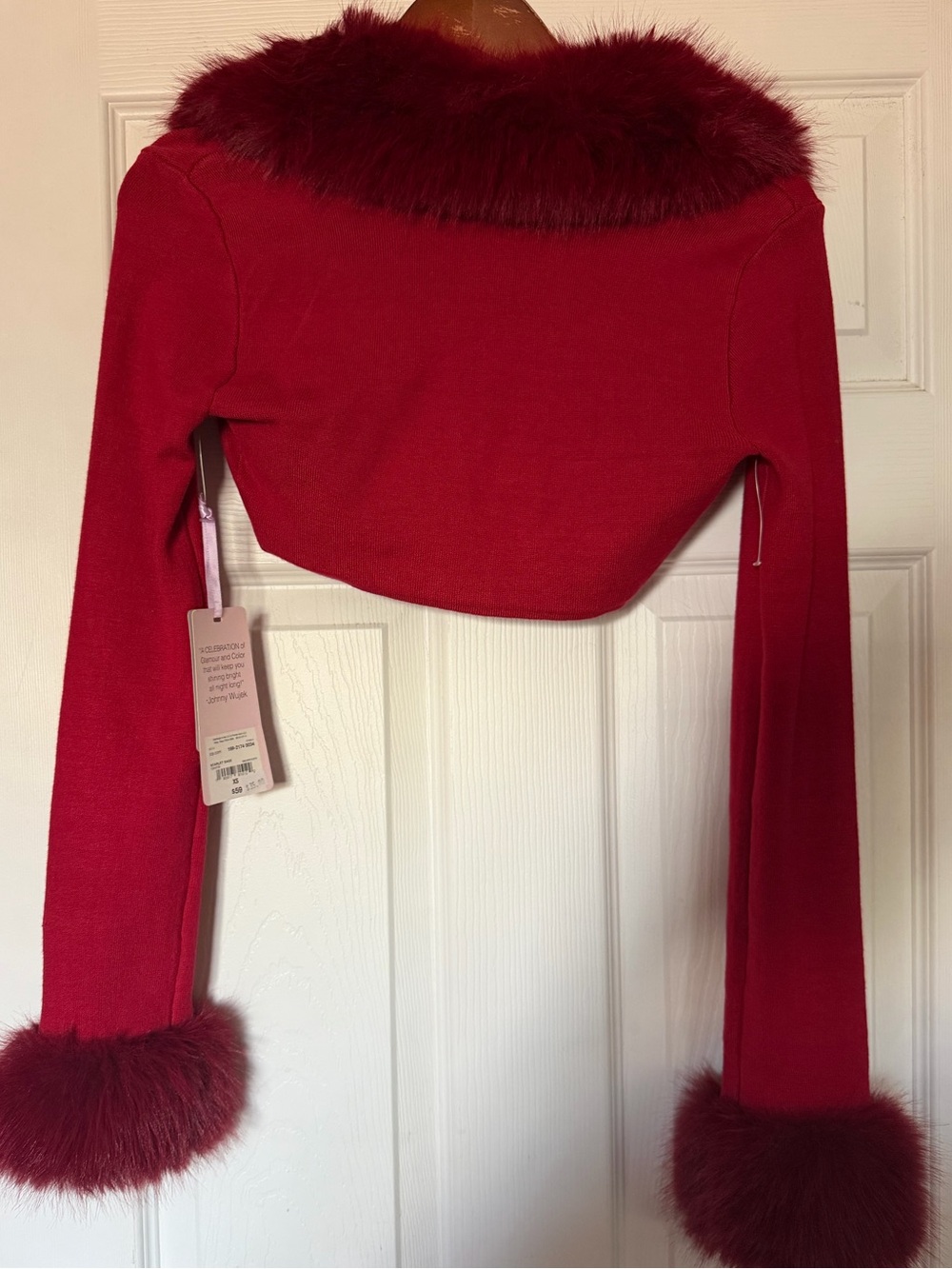 Johnny Wujek Red Faux Fur Trim Bolero - Picture 2 of 3
